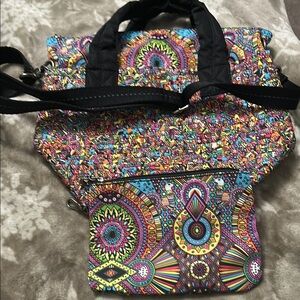 Sak Colorful Patterned Women's Bag Set Bag & Make Up Bag NWOT